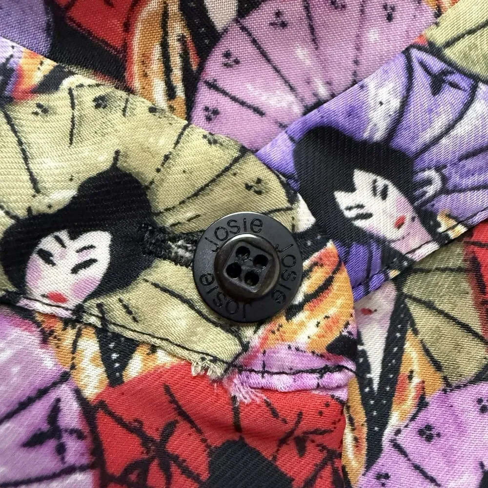 JOSIE NATORI Artistic Geisha Umbrella Print 2PC Set Mandarin Collar Lounge Wear